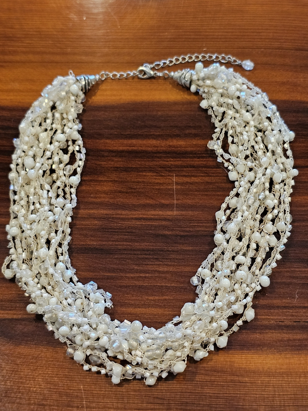 Handcrafted Crochet Multi-Strand Pearl & Crystal Statement Necklace